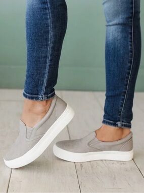 NEW Slip-on Perforated Comfy Platform Sneakers Gray Faux Leather Women’s Sizes